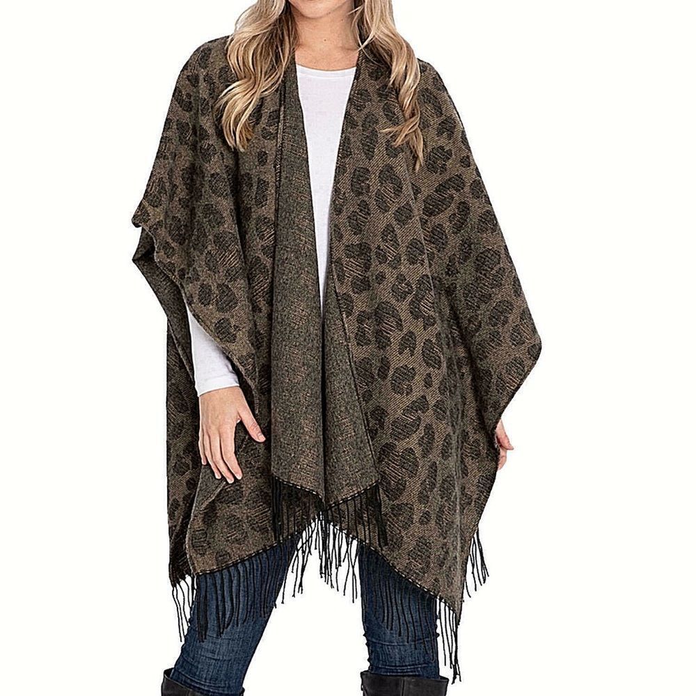 NWT WOMEN'S WOOLRICH COZY FRINGE HEM SOFT BLANKET WRAP, LEOPARD ONE SIZE